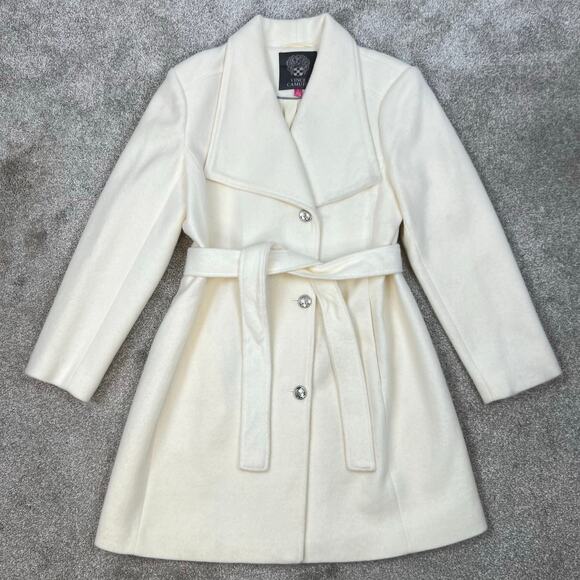 Vince Camuto Off-White Cream Belted Long Coat (Sz L) - Picture 8 of 14